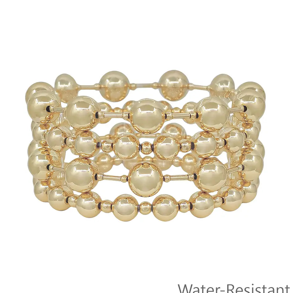 Gold Beaded 10mm Set of 4 Stretch Bracelets