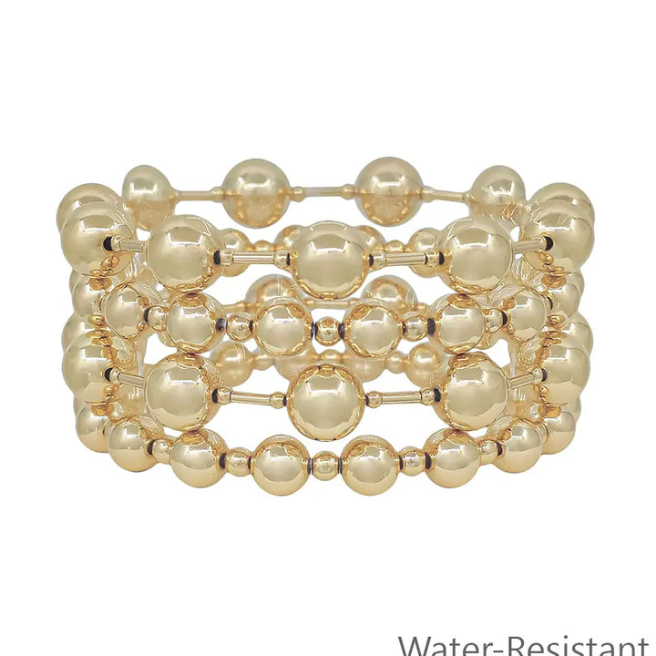 Gold Beaded 10mm Set of 4 Stretch Bracelets