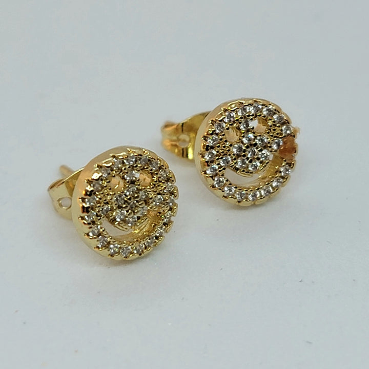 Gold Smiley Face Stud Earrings
