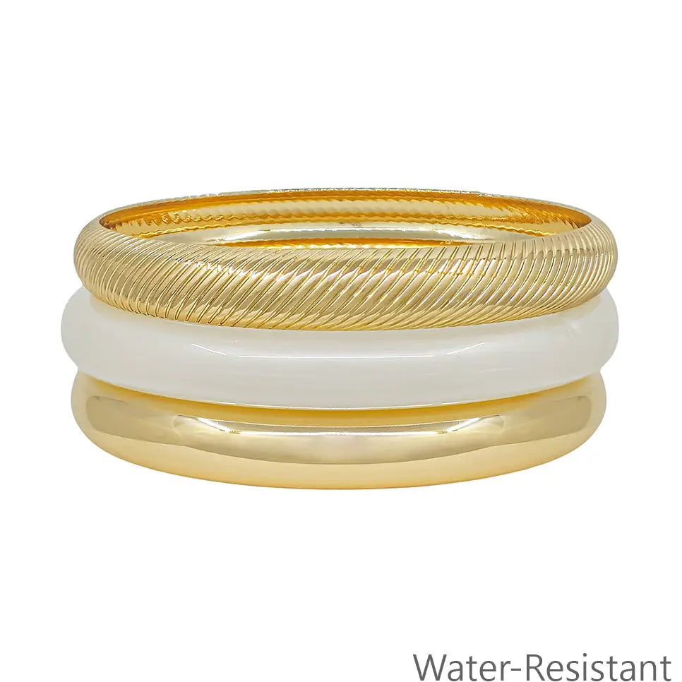 Set of 3 Acrylic Gold and White Green Bangles
