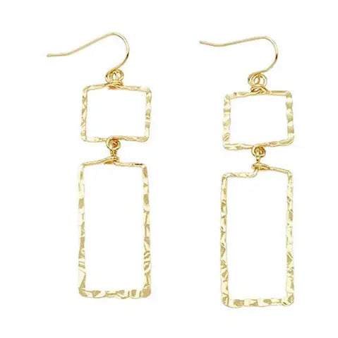 Hammered Gold Textured Open Rectangle Earring