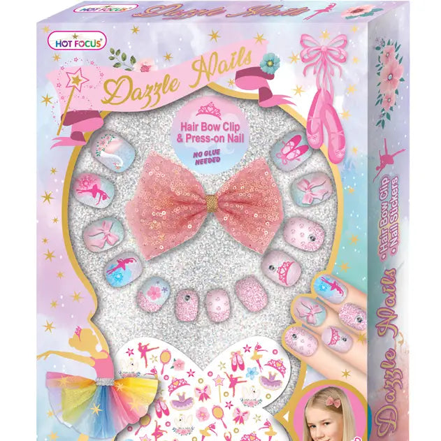 Dazzle Nails + Hair Bow/Nail Stickers, Ballerina Beauty