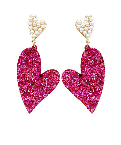 Pearl & Glitter Heart Earrings