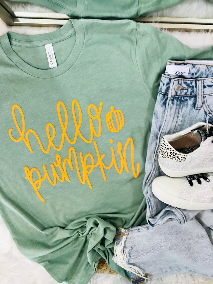 Hello Pumpkin Cursive Puff Tee