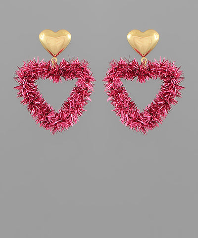 Tinsel & Metal Heart Drop Earrings