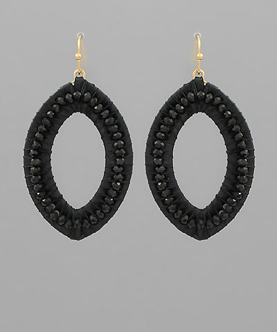 Wrapped Raffia & Beads Glass Earrings