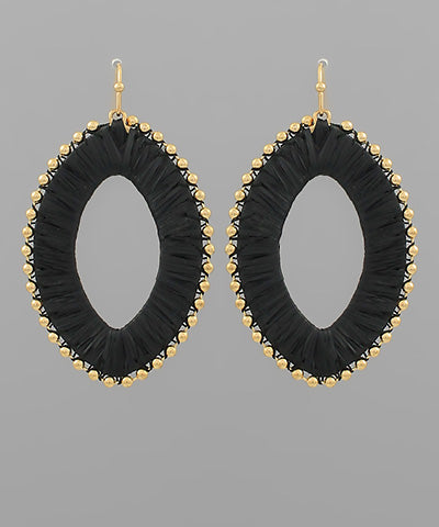 Wrapped Raffia Oval & Beaded Earrings