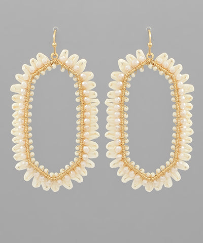 Beaded Glass Hexagon Shape Raffia Earrings