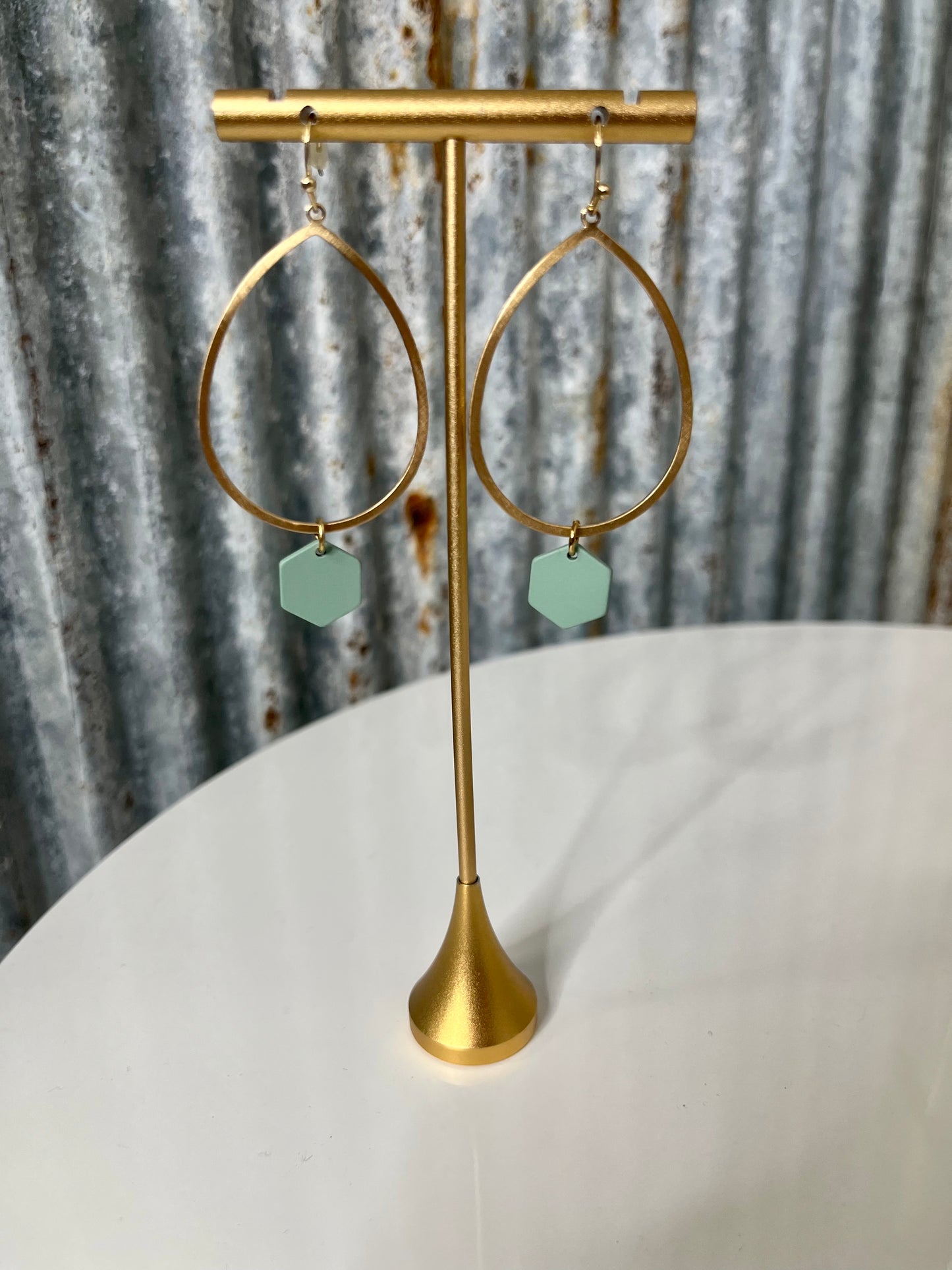 Gold Teardrop with Mint Charm Earrings
