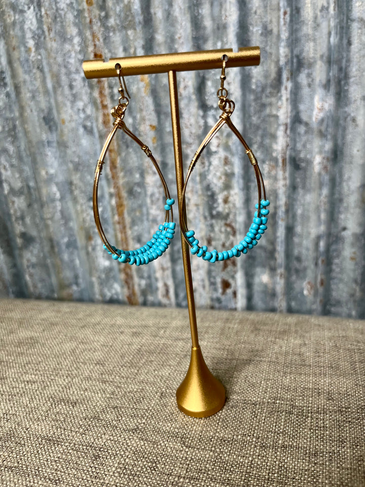 Teardrop Blue Beaded Earrings