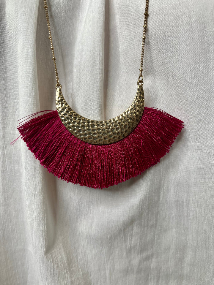 Fuchsia Tassel Necklace