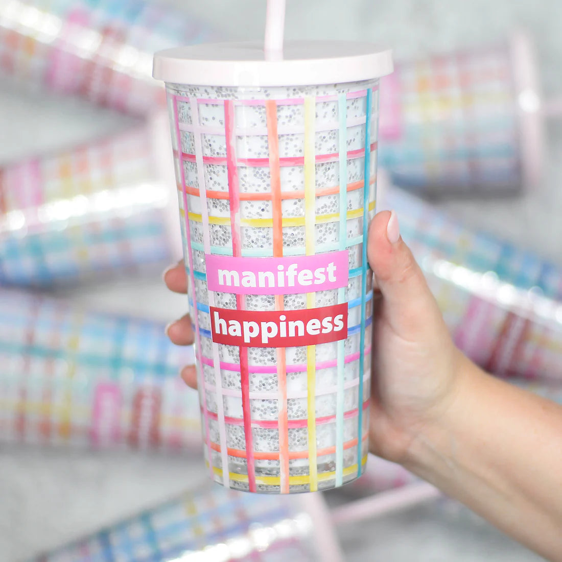 Manifest Happiness Glitter Tumbler