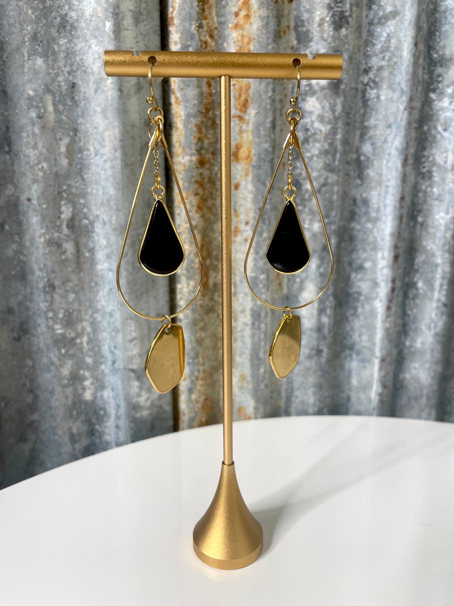Teardrop Black Stone Earrings