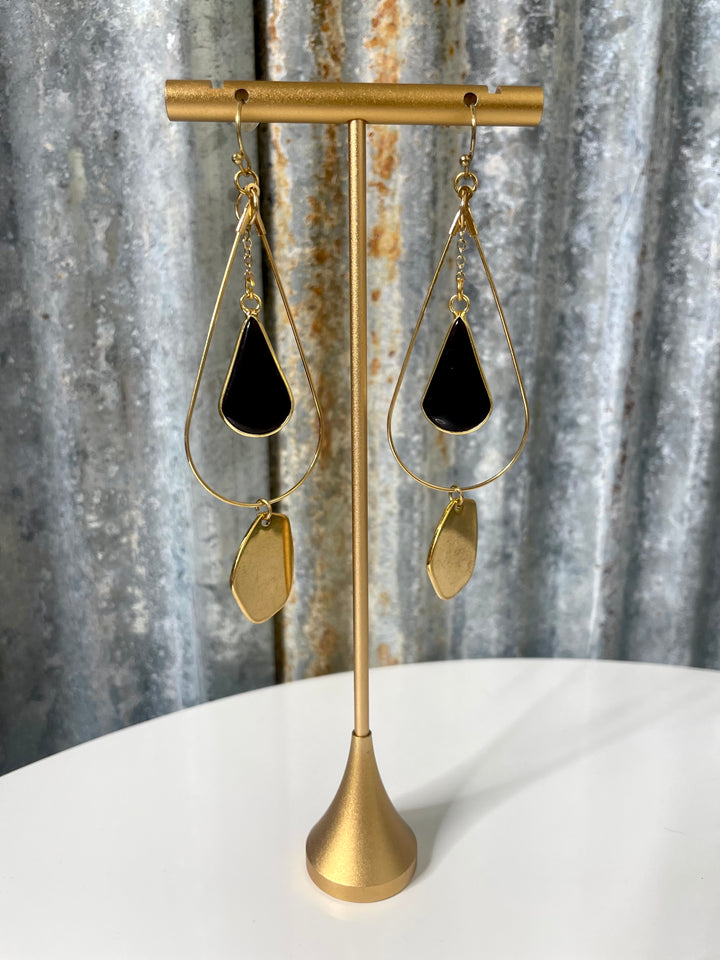 Teardrop Black Stone Earrings