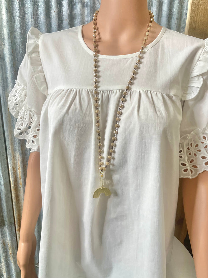 Light Brown Beaded Necklace with Rainbow Pendant