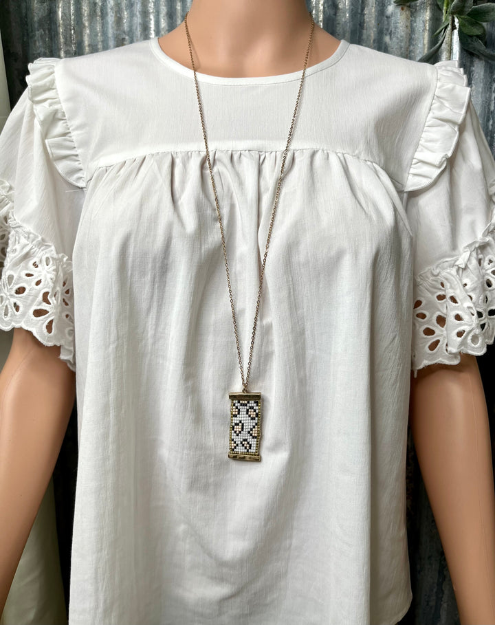 Rectangle Leopard Seed Bead Necklace