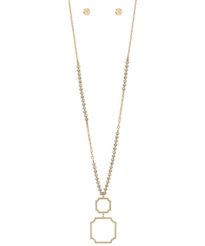 Mocha Geometric & Glass Bead Necklace