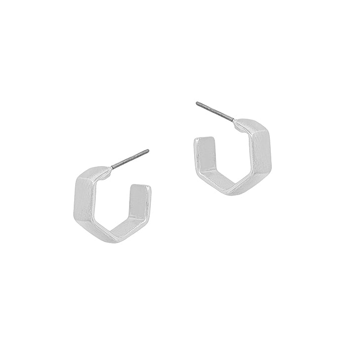 Matte Sliver Huggie Hexagon Hoop .5" Earring