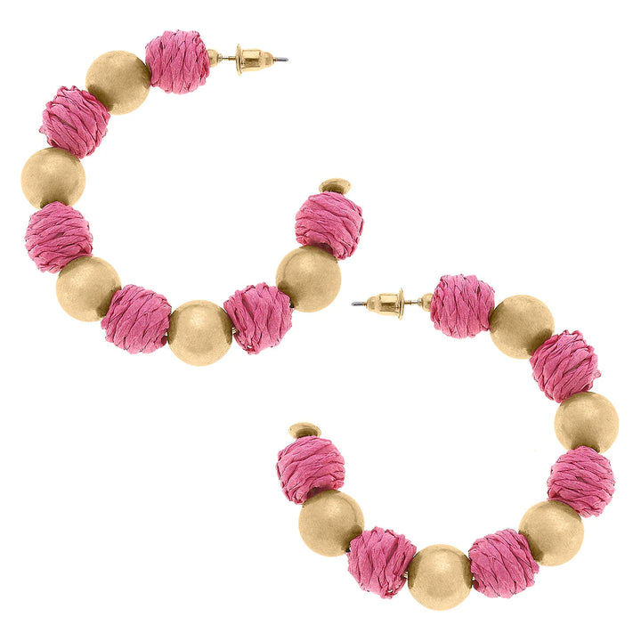 Demi Raffia & Ball Bead Hoop Earrings