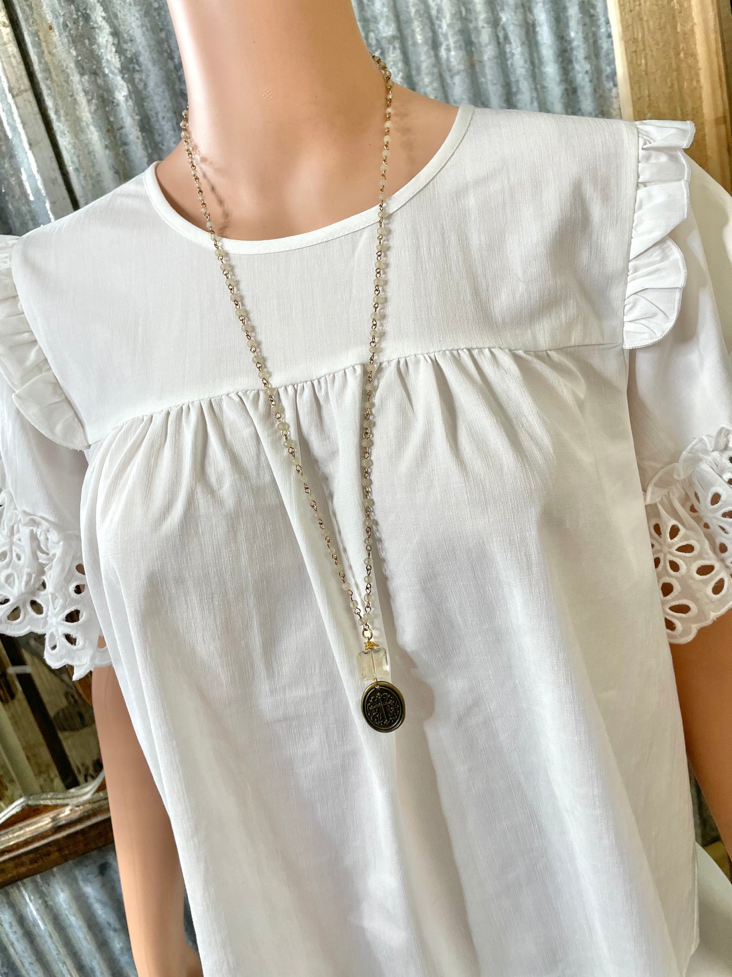 Vintage Beaded Cross Coin Necklace