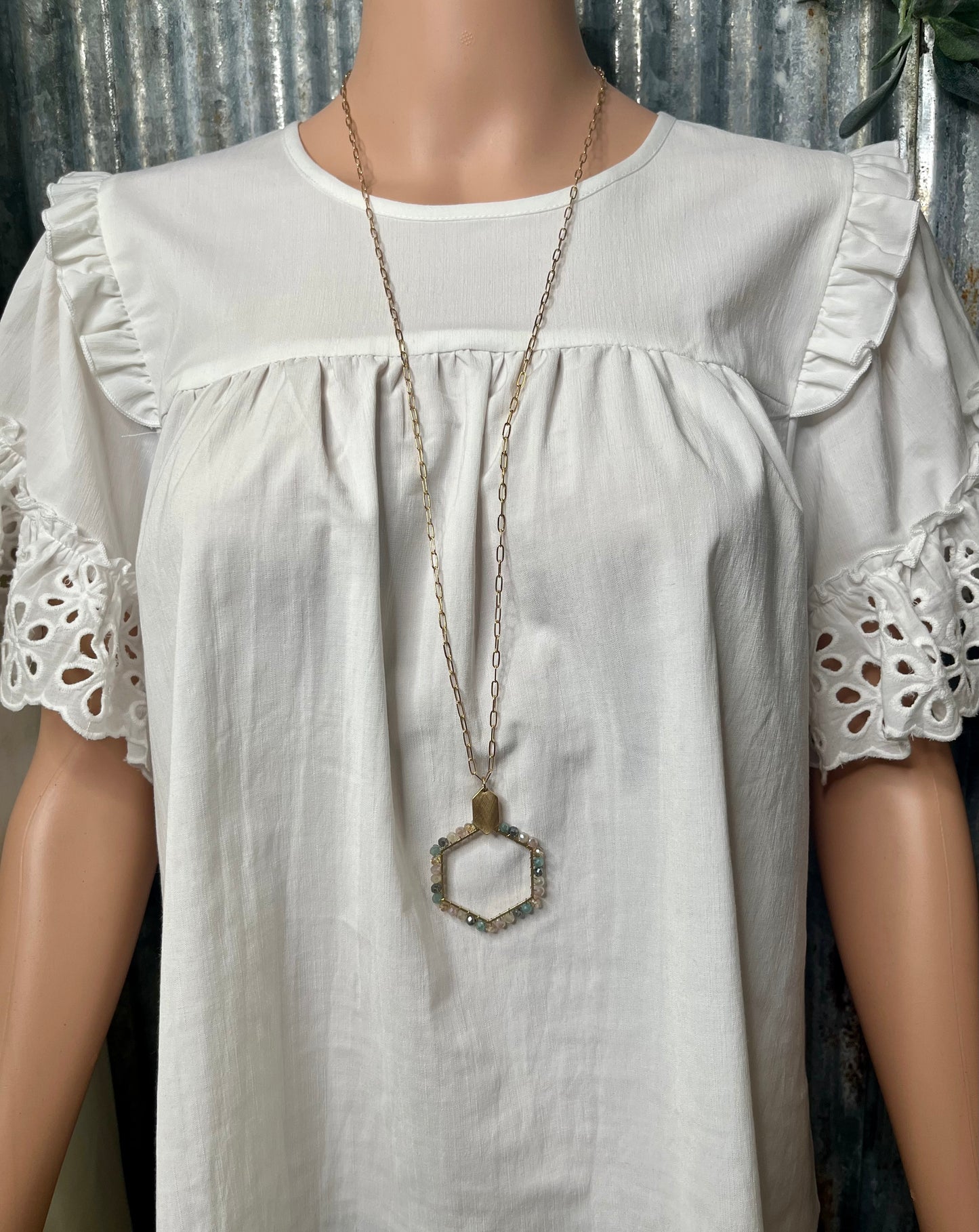 Light Multi Beaded Hexagon Necklace