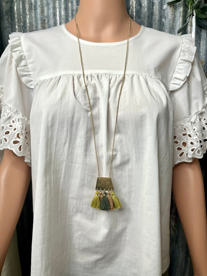 Green & Mauve Tassel Necklace