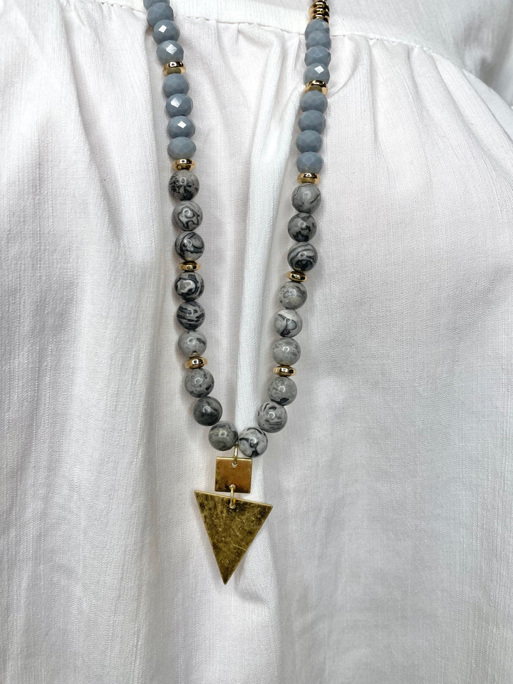 Grey Half Beaded Adjustable Necklace
