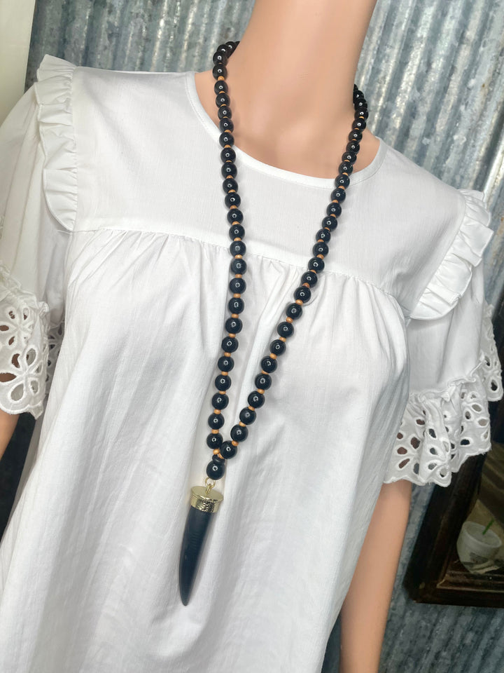 Wood Beaded Horn Necklace