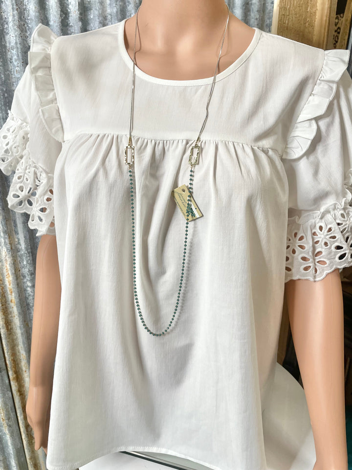 Blue Beaded Necklace with Adjustable Ties