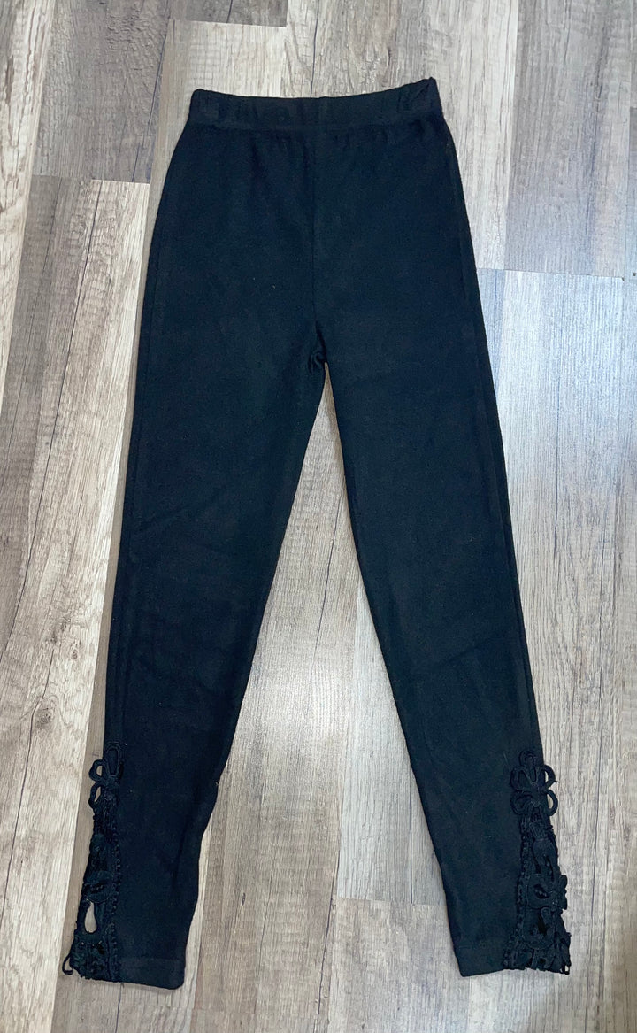 Kids Black Laced Ankle Leggings