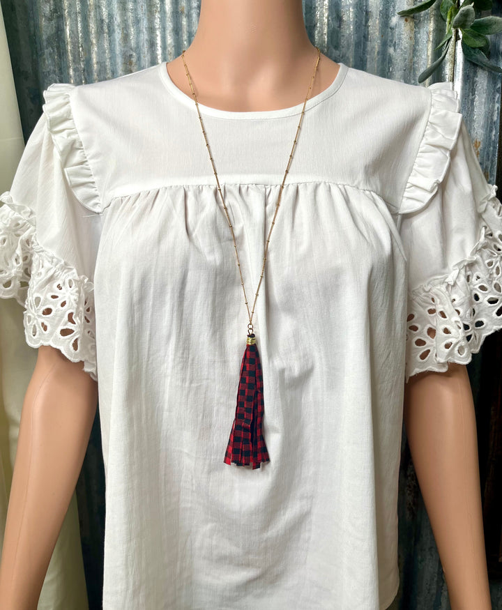 Red Plaid Tassel Earrings