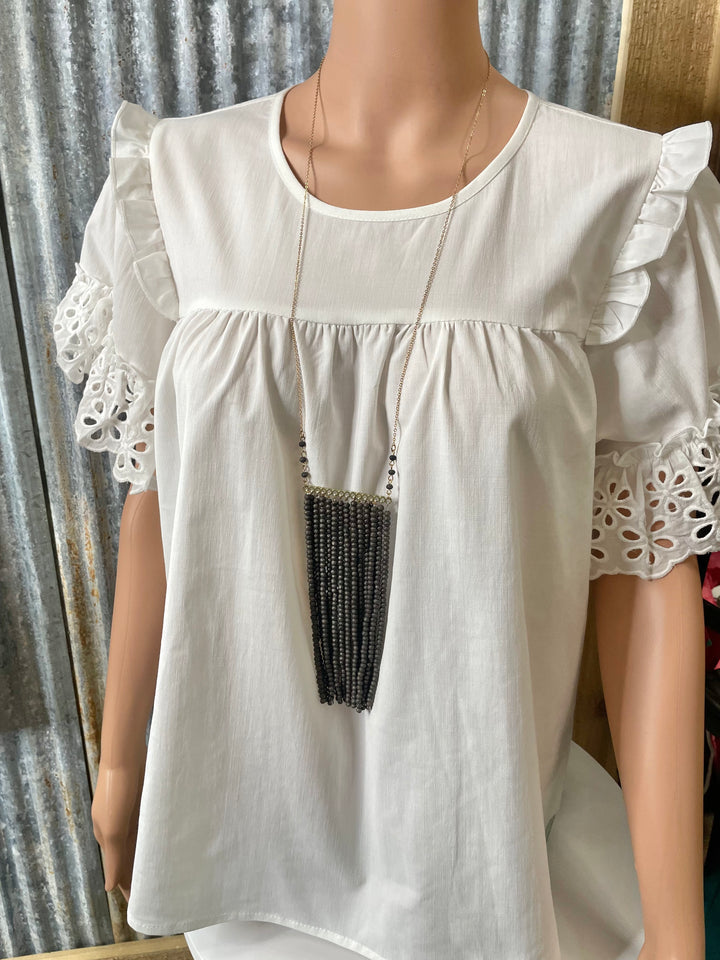 Charcoal Beaded Tassel Necklace
