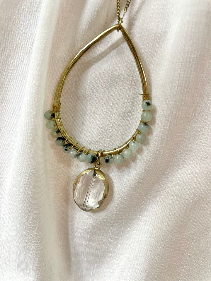 Grey Tear Drop Half Bead Necklace