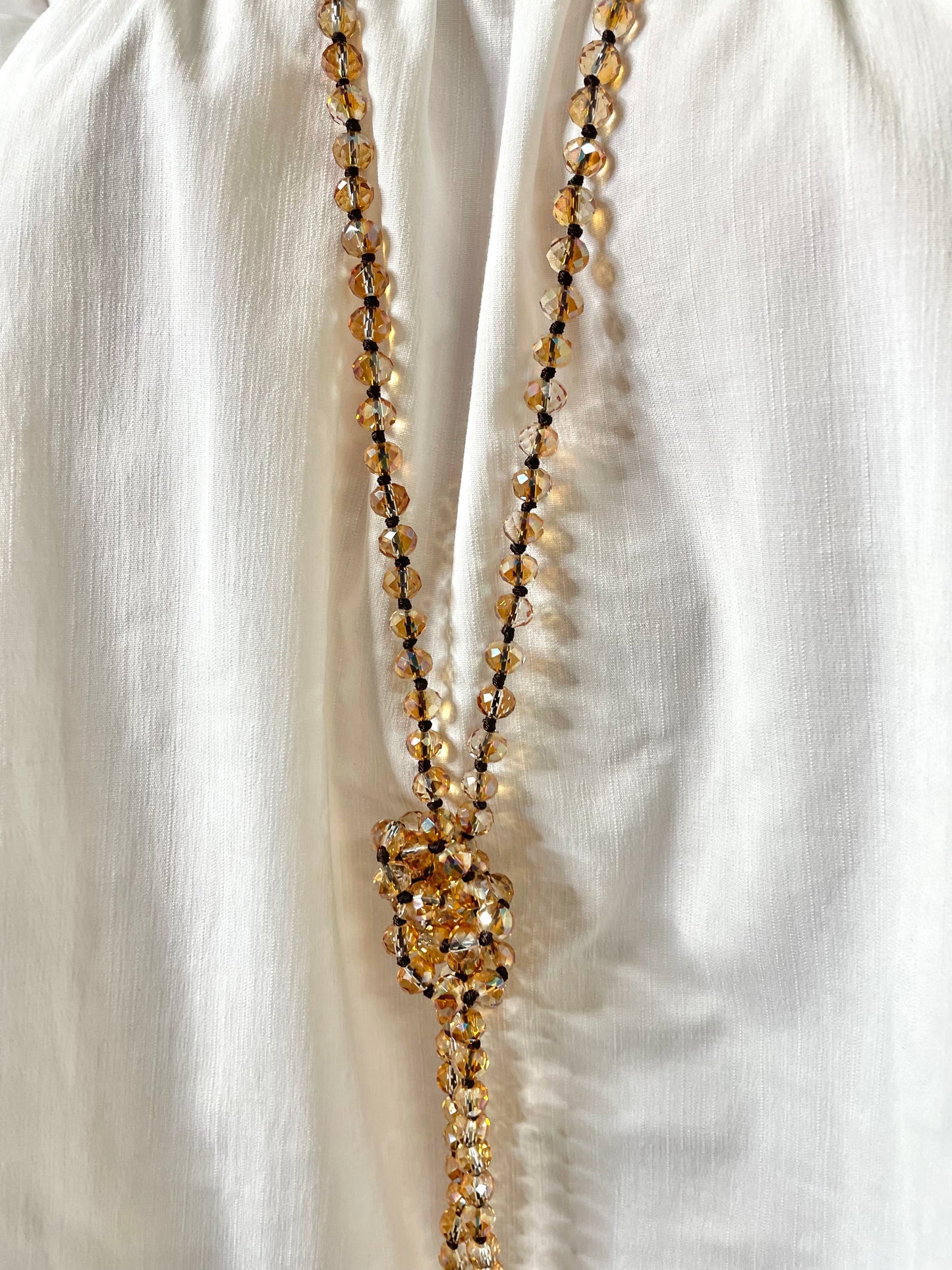Sparkly Clear Bronze Beaded Wrap Necklace
