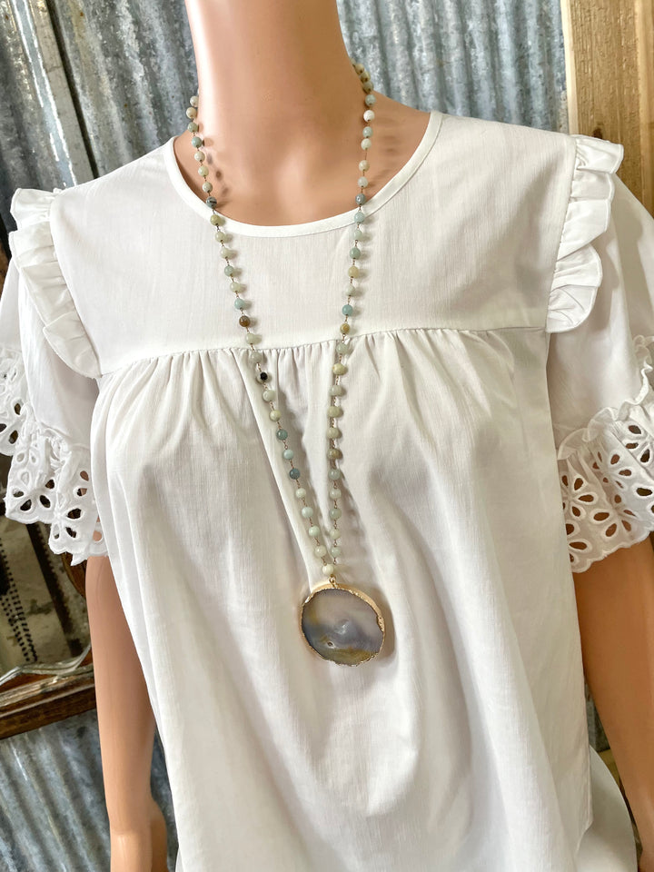 Blue Beaded Stone Necklace