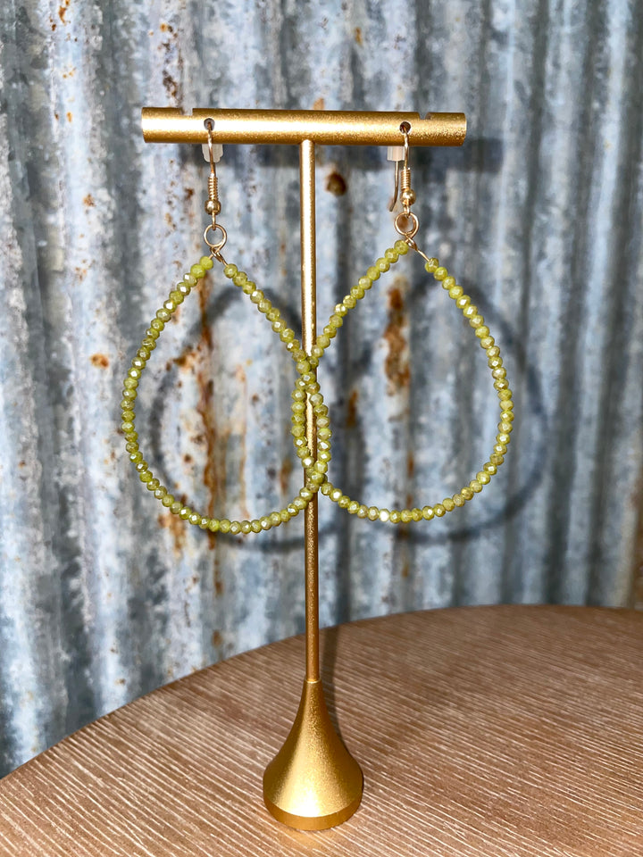 Light Green Beaded Teardrops Earrings