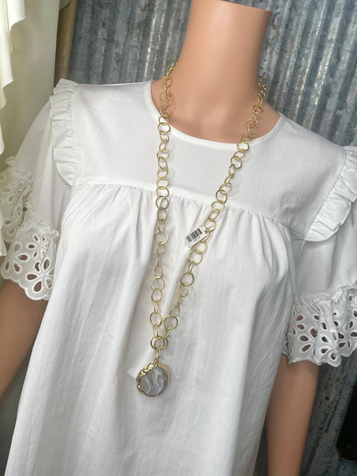 Gold Circle Chain Necklace with Stone Pendant