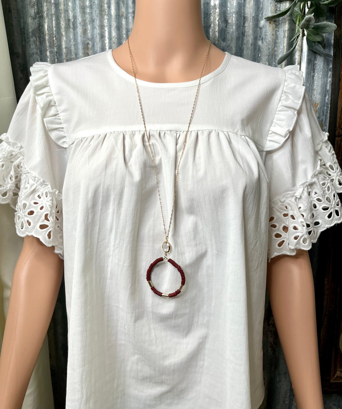 Wine Wood Disk Circle Necklace