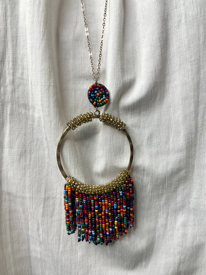 Gold Multi Beaded Fringe Necklace