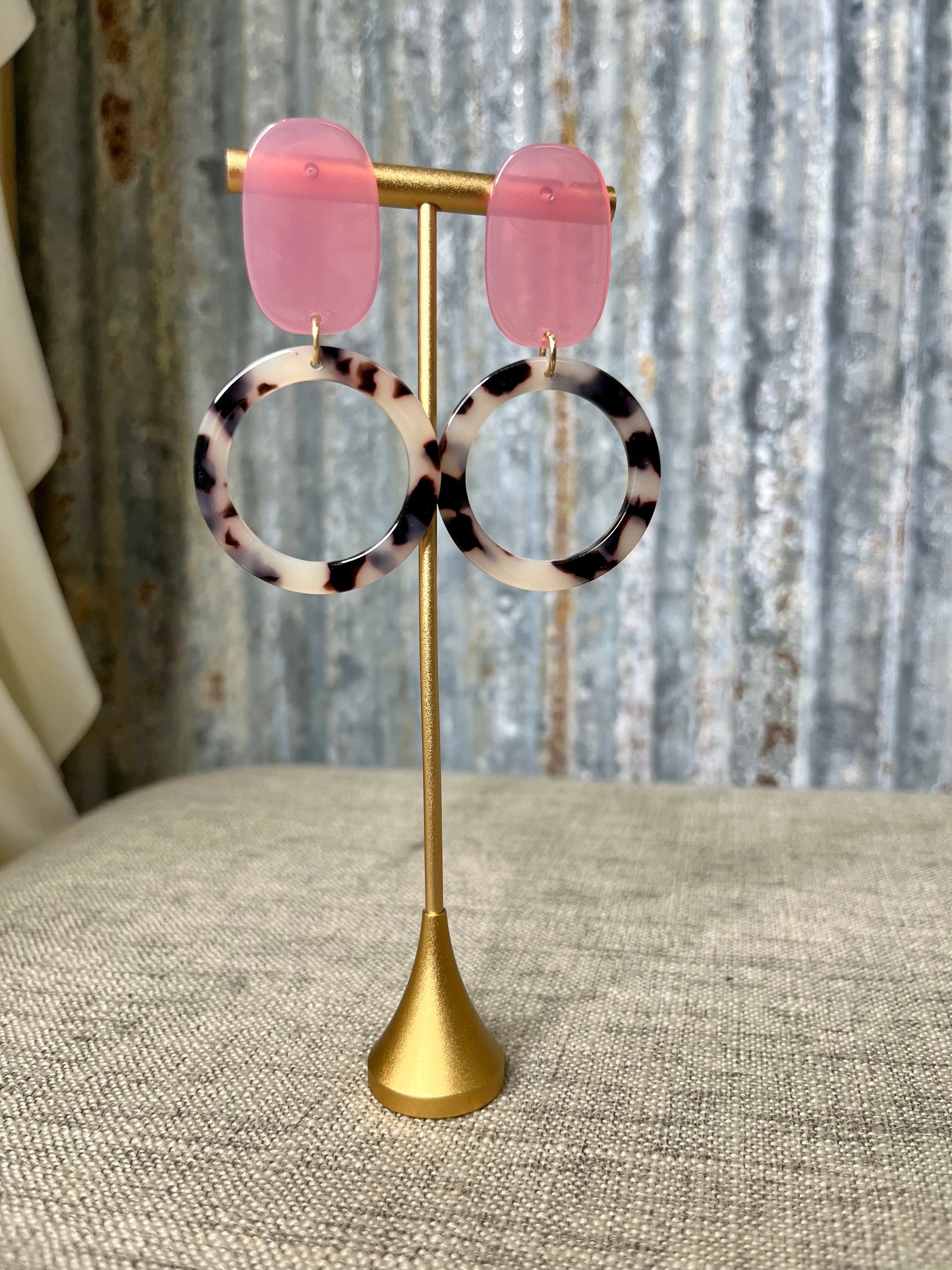 Pink & Leopard Circle Earrings