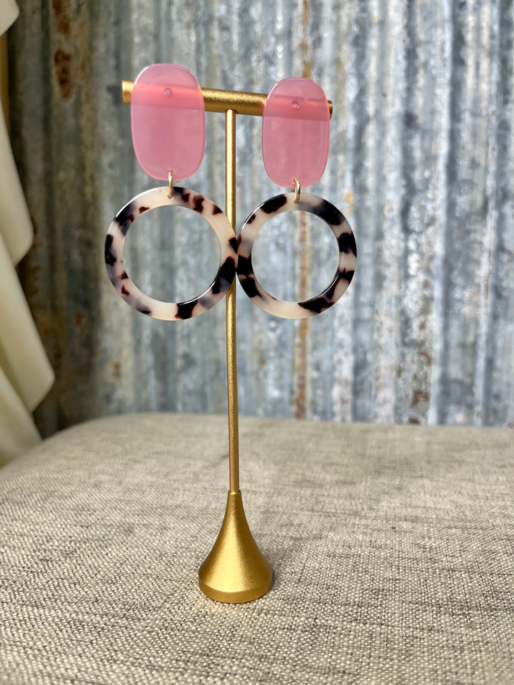 Pink & Leopard Circle Earrings