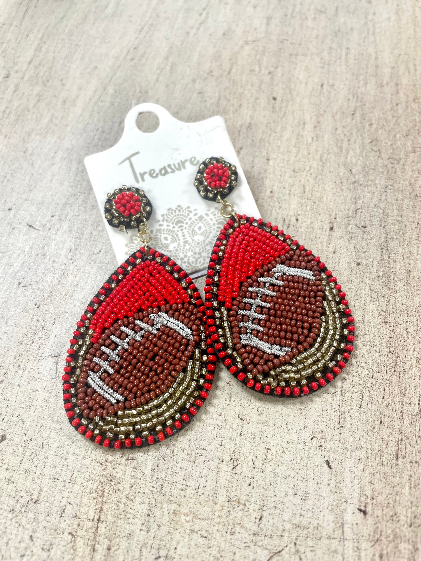 Red Beaded Football Earrings