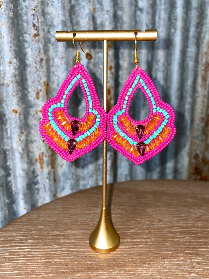 Beaded Fuchsia Earrings