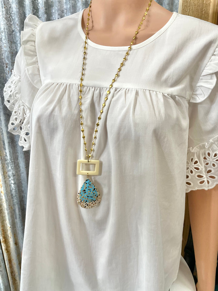 Vintage Blue & Cream Printed Necklace