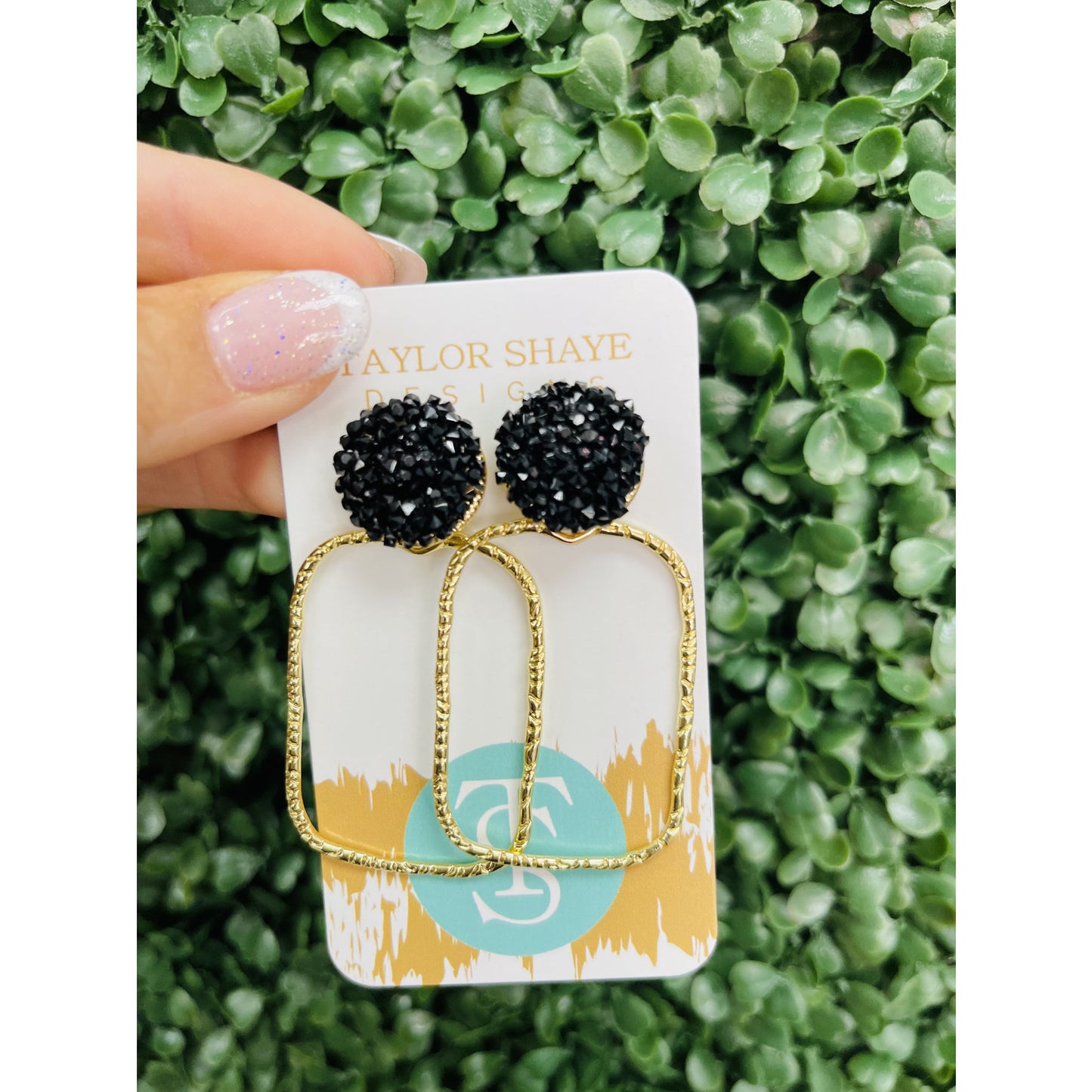 Black & Gold Glitter Rectangle Hoops