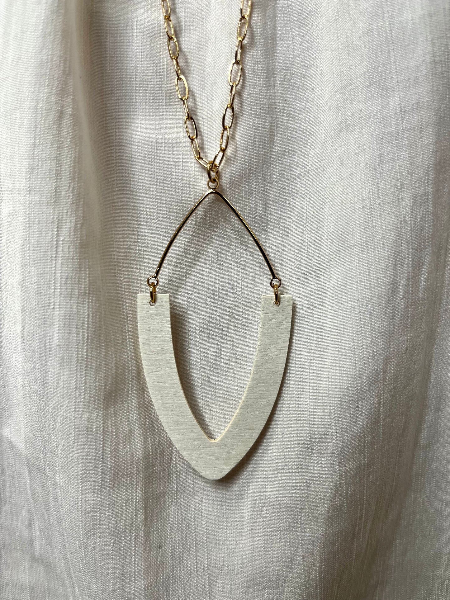 Pointed Wood Tear Drop Necklace