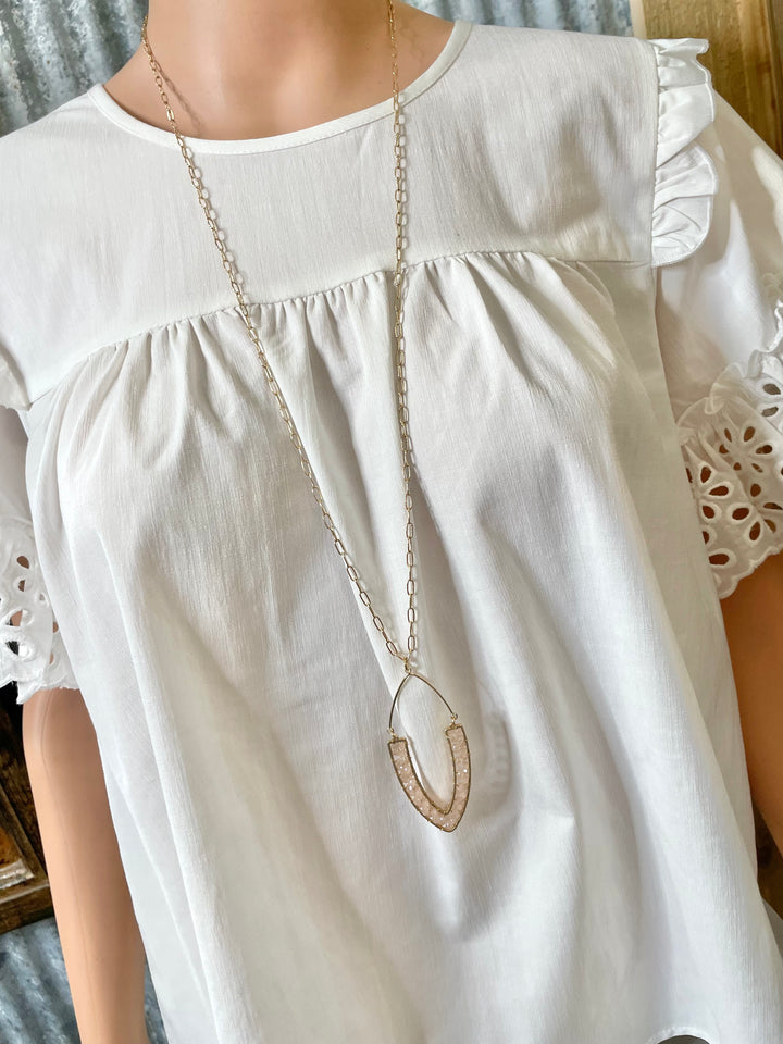 Light Pink Beaded V Necklace