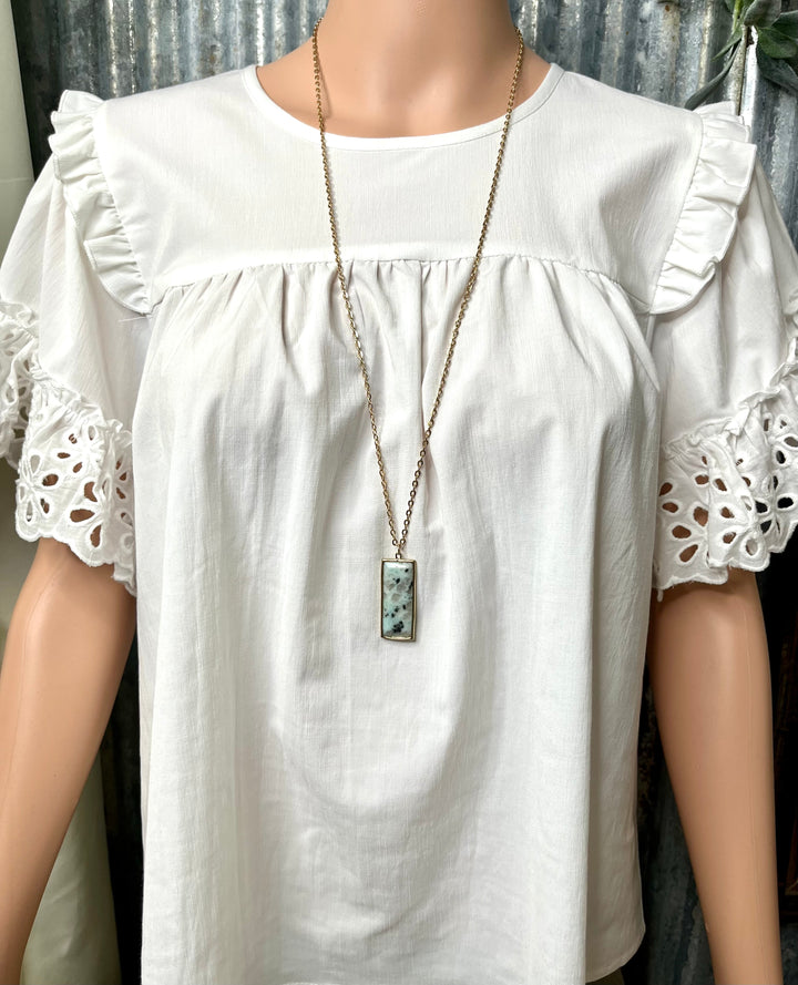 Blue Speckled Rectangle Necklace