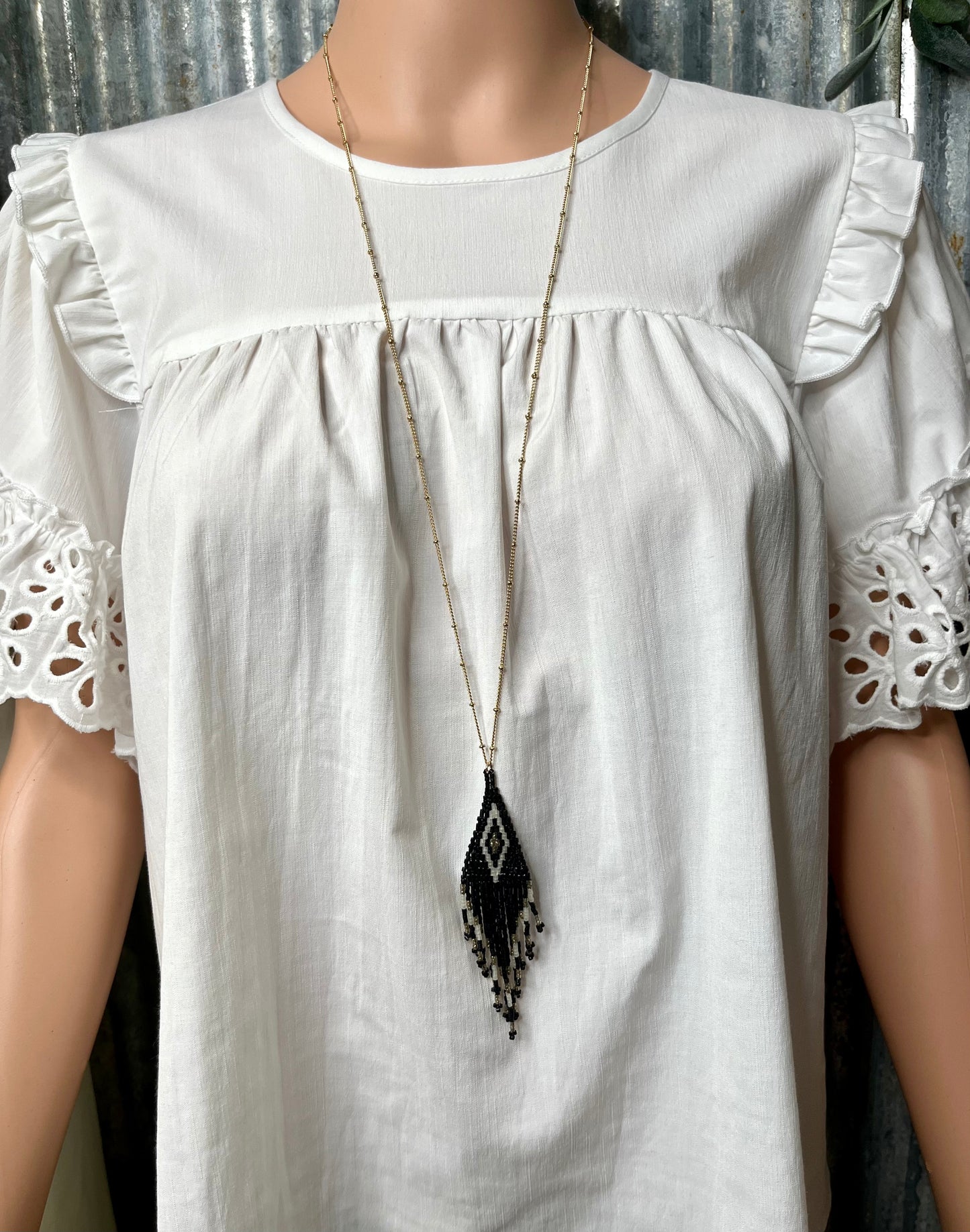 Black, White, & Gold Fringe Necklace