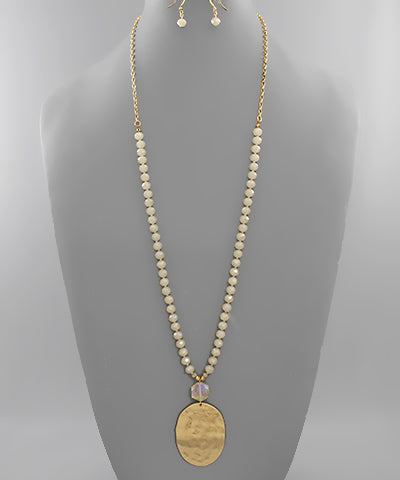 Hammered Oval & Bead Necklace
